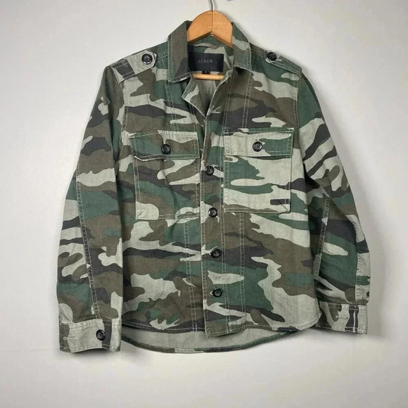 J Crew Camo Utility Shirt 90s Jacket Womens Green Camouflage Size XS - Picture 1 of 9
